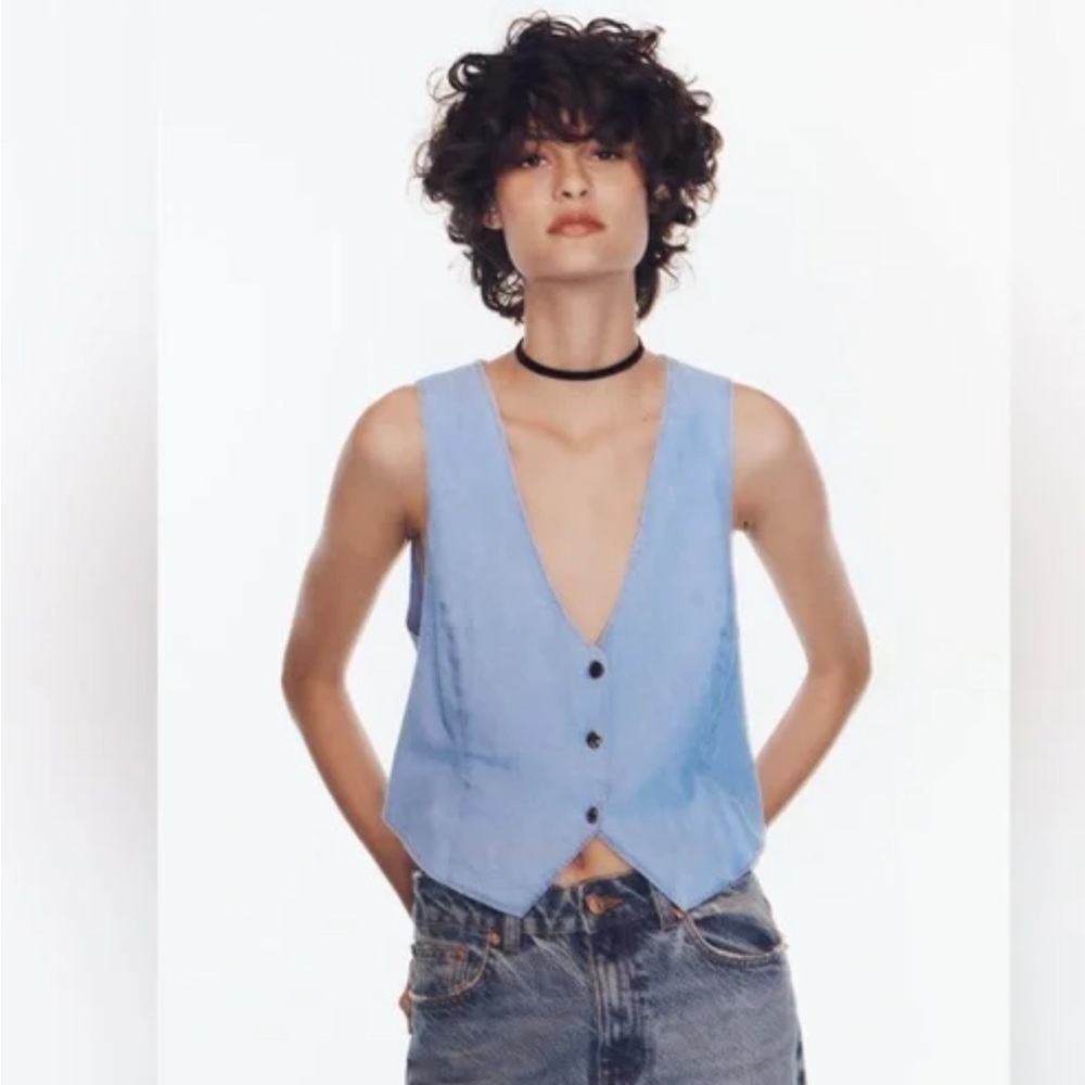 Zara Blue Cotton Vest S NWT